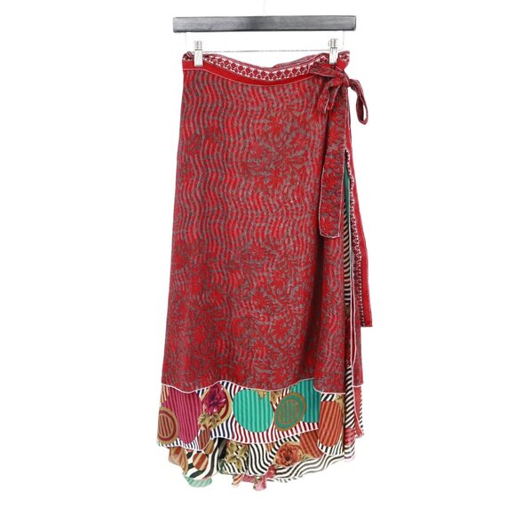 Mamta Wrap Skirt Women S Red Boho Eclectic Flowy Art to Wear Resort Retro Hippie - Picture 1 of 14